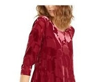 Blusa de festa feminina Alfani marrom com fenda floral e manga dolman, gola redonda, vinho, tamanho XX-G