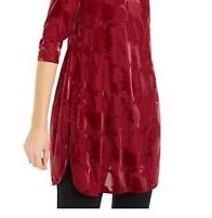 Blusa de festa feminina Alfani marrom com fenda floral e manga dolman, gola redonda, vinho, tamanho XX-G