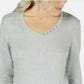 Karen Scott Blusa Feminina Cinza Mesclado Manga 3/4 Gola Joia Cinza Tamanho P