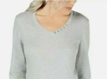 Karen Scott Blusa Feminina Cinza Mesclado Manga 3/4 Gola Joia Cinza Tamanho P