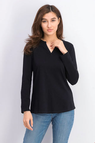 Charter Club Top feminino pequeno com decote aberto e manga curta, preto, tamanho GG