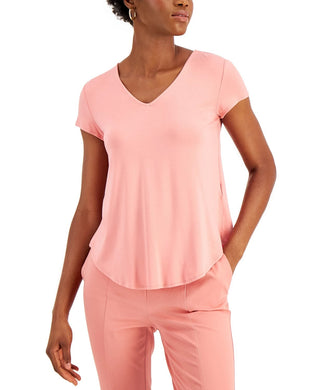 Blusa de malha com decote em V Alfani feminina, rosa, tamanho X-S