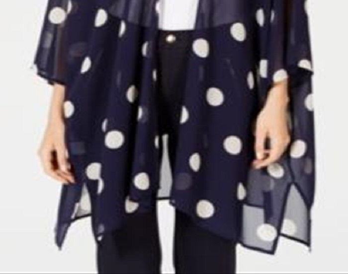 Cardigan aberto de manga comprida com bolinhas Anne Klein feminino, azul, tamanho pequeno