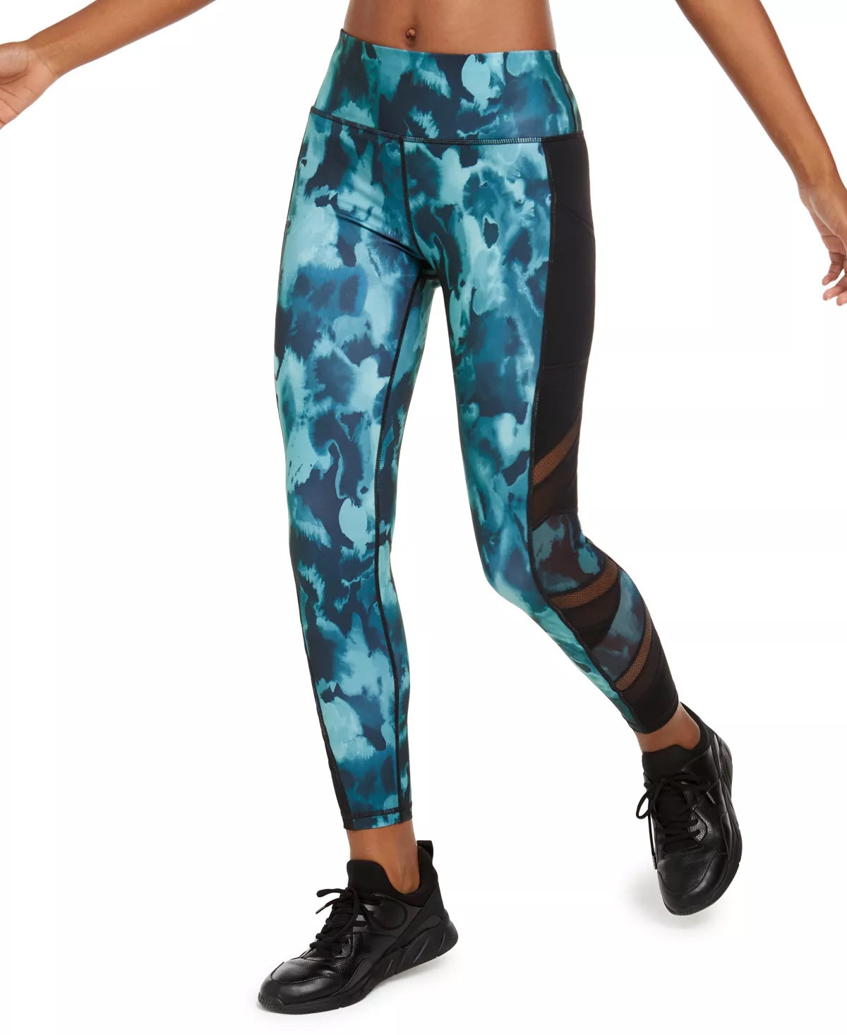 Leggings femininas Ideology com acabamento em malha camuflada abstrata, azul-marinho, tamanho X-S
