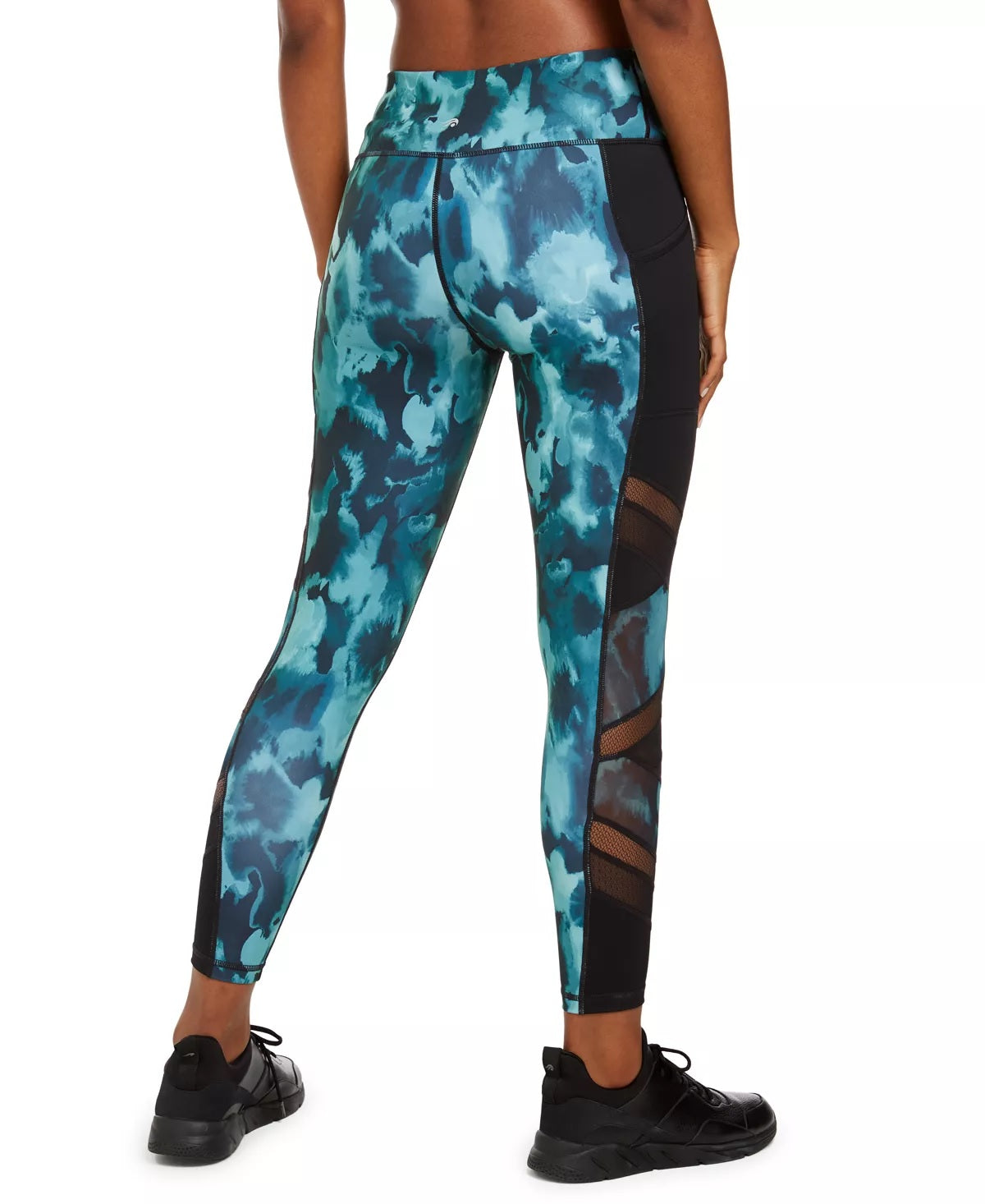 Leggings femininas Ideology com acabamento em malha camuflada abstrata, azul-marinho, tamanho X-S