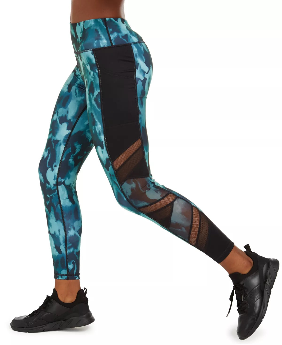 Leggings femininas Ideology com acabamento em malha camuflada abstrata, azul-marinho, tamanho X-S