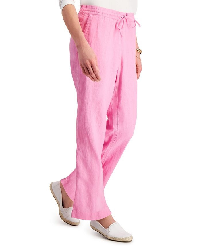 Calça feminina Charter Club de linho com cordão na cintura, rosa, tamanho grande