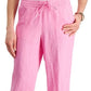 Calça feminina Charter Club de linho com cordão na cintura, rosa, tamanho grande