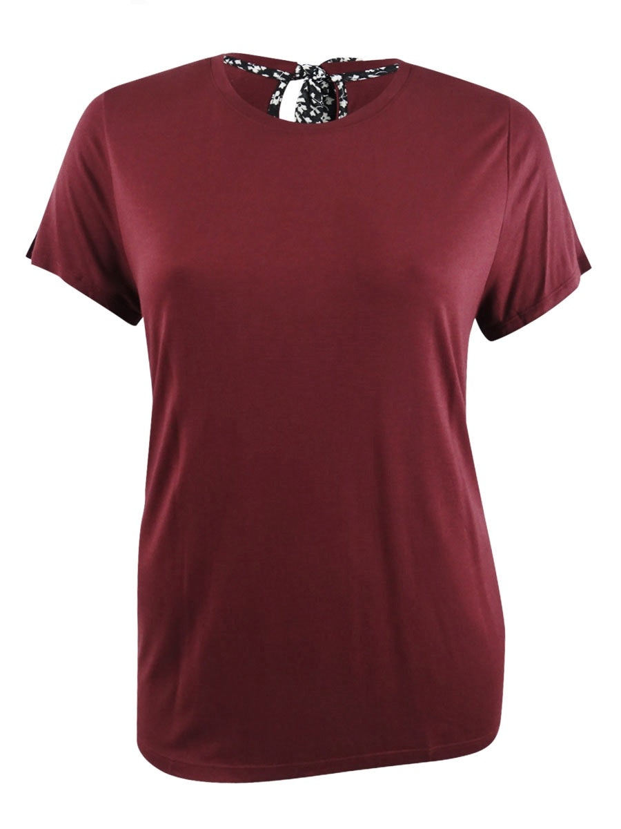 Camiseta feminina lisa com amarração nas costas Maison Jules, vermelha, tamanho extragrande