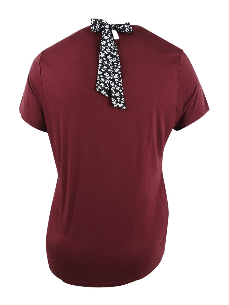 Camiseta feminina lisa com amarração nas costas Maison Jules, vermelha, tamanho extragrande