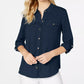 Camisa feminina Charter Club Petite Solid com botões, azul, tamanho pequeno, médio