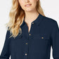 Camisa feminina Charter Club Petite Solid com botões, azul, tamanho pequeno, médio