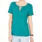 Karen Scott Top feminino com recorte triplo e argola, verde, tamanho médio