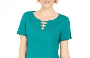 Karen Scott Top feminino com recorte triplo e argola, verde, tamanho médio