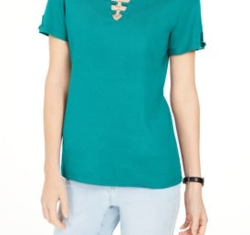 Karen Scott Top feminino com recorte triplo e argola, verde, tamanho médio