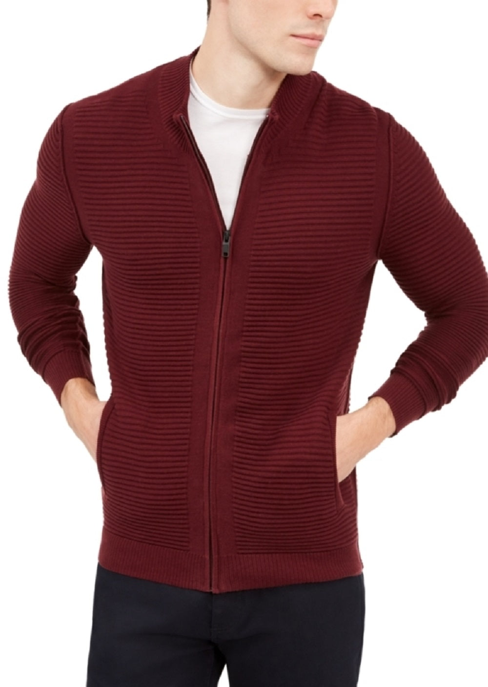 Cardigan texturizado com zíper frontal Alfani masculino, vermelho, tamanho médio