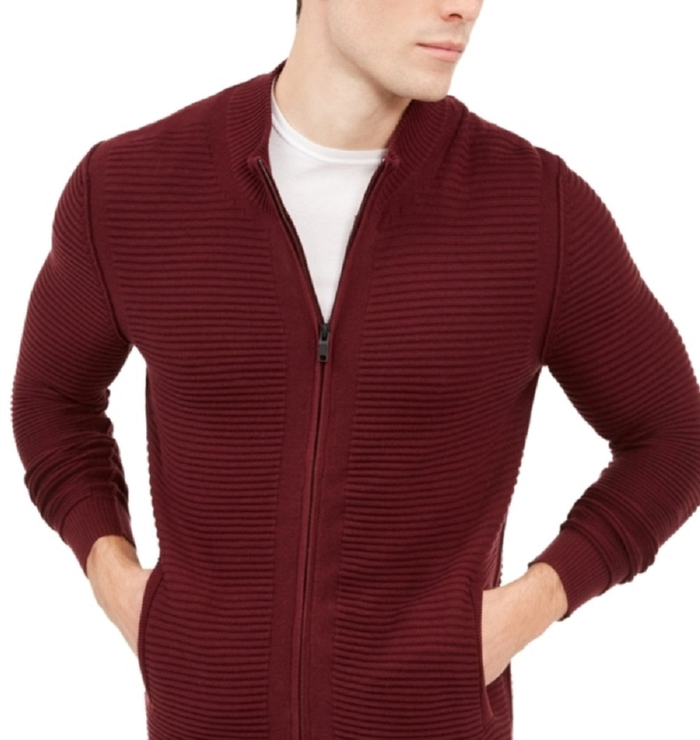 Cardigan texturizado com zíper frontal Alfani masculino, vermelho, tamanho médio