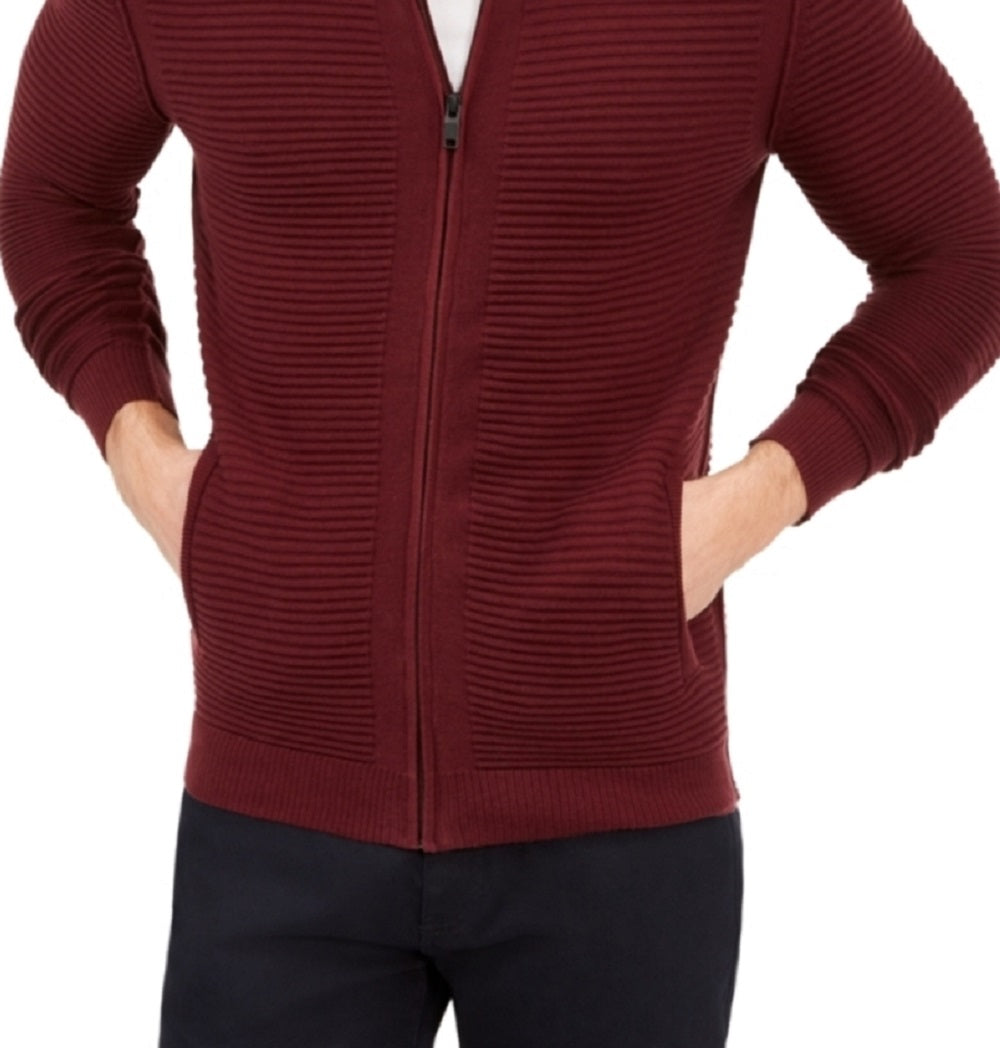 Cardigan texturizado com zíper frontal Alfani masculino, vermelho, tamanho médio