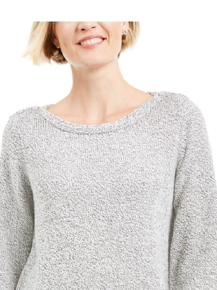 Blusa feminina Karen Scott estampada, manga 3/4, gola redonda, cinza, tamanho médio