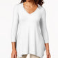 JM Collection Blusa feminina com decote em V e bainha em lenço, branca, tamanho grande