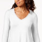 JM Collection Blusa feminina com decote em V e bainha em lenço, branca, tamanho grande