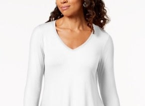 JM Collection Blusa feminina com decote em V e bainha em lenço, branca, tamanho grande