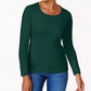 Karen Scott Top feminino de algodão com decote redondo, tamanho G, verde