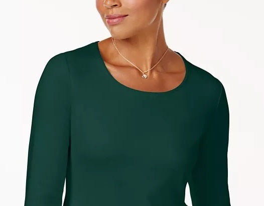 Karen Scott Top feminino de algodão com decote redondo, tamanho G, verde
