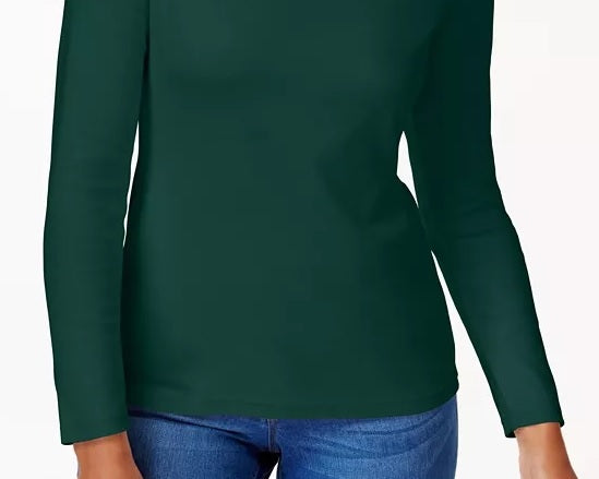 Karen Scott Top feminino de algodão com decote redondo, tamanho G, verde