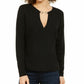 INC International Concepts Top feminino com decote em V e ferragens, preto, tamanho médio