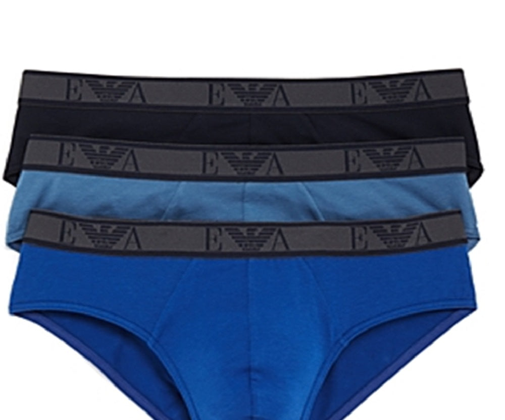 Emporio Armani Masculino Monogram Pacote com 3 Cuecas Azul Tamanho Grande