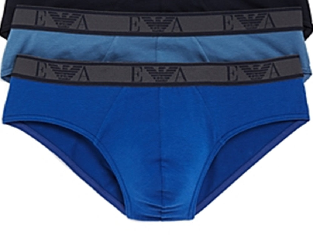 Emporio Armani Masculino Monogram Pacote com 3 Cuecas Azul Tamanho Grande