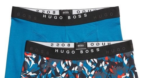 Pacote com 2 cuecas boxer de algodão Boss masculinas, azul, tamanho pequeno