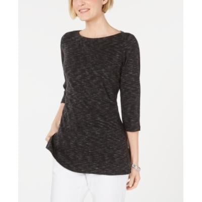 Karen Scott Blusa feminina com decote canoa e tingimento espacial, preta, tamanho GG