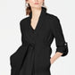 INC International Concepts Casaco longo drapeado com cinto feminino, preto, tamanho extragrande