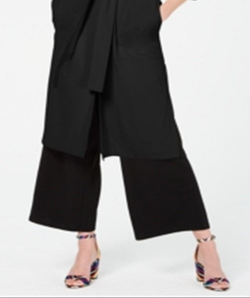 INC International Concepts Casaco longo drapeado com cinto feminino, preto, tamanho extragrande