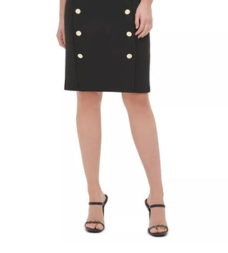 Saia lápis Calvin Klein feminina com acabamento em botões, preta, tamanho 2
