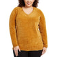 Karen Scott Suéter Feminino Plus Size Gola V Chenille Amarelo Tamanho 1X