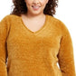 Karen Scott Suéter Feminino Plus Size Gola V Chenille Amarelo Tamanho 1X