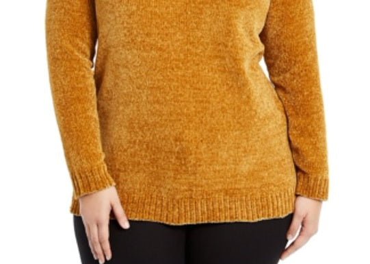 Karen Scott Suéter Feminino Plus Size Gola V Chenille Amarelo Tamanho 1X