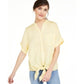 Camisa feminina de linho com botões e amarração frontal, tamanho médio, amarela, Charter Club