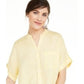 Camisa feminina de linho com botões e amarração frontal, tamanho médio, amarela, Charter Club