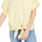 Camisa feminina de linho com botões e amarração frontal, tamanho médio, amarela, Charter Club