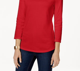 Charter Club Feminino Pima Algodão Botão Ombro Top Vermelho Tamanho Pequeno Médio