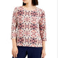JM Collection Top feminino com estampa geométrica e decote redondo, rosa, tamanho extragrande