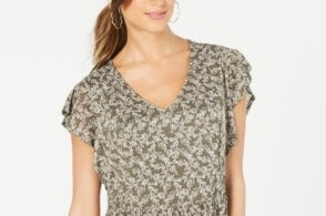 Top peplum estampado com mangas esvoaçantes feminino Style &amp; Co, verde, tamanho PP