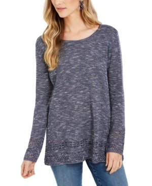 Suéter túnica mesclado com acabamento em ponta estilo &amp; co feminino, azul, tamanho extrapequeno