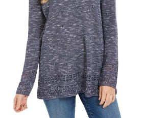 Suéter túnica mesclado com acabamento em ponta estilo &amp; co feminino, azul, tamanho extrapequeno