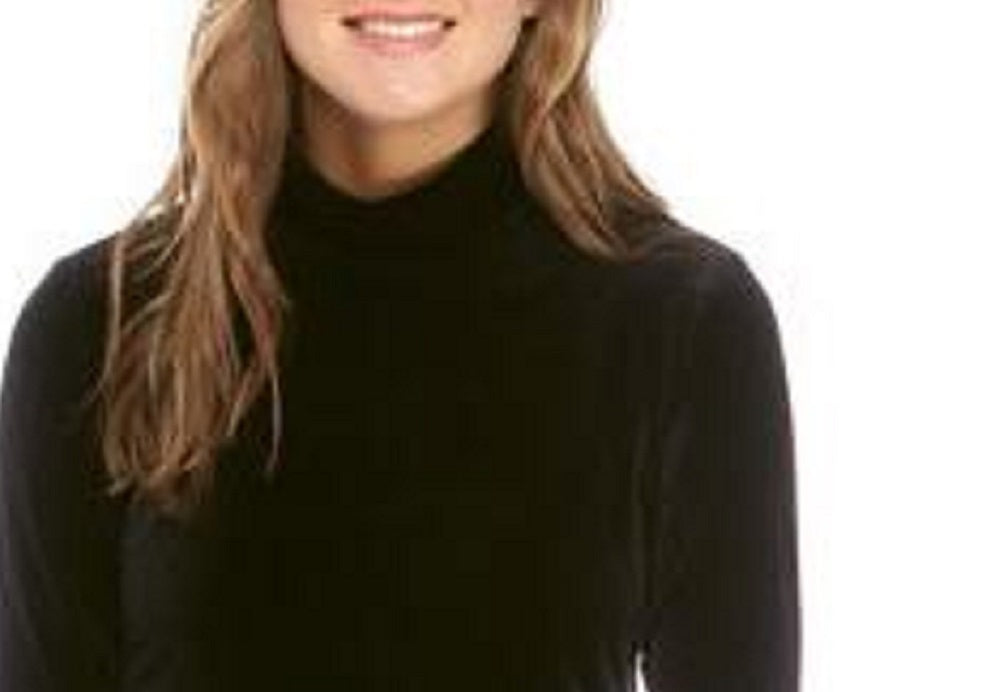 Blusa de veludo com gola falsa feminina Anne Klein, preta, tamanho médio