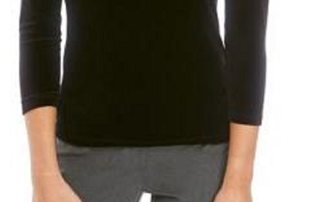 Blusa de veludo com gola falsa feminina Anne Klein, preta, tamanho médio